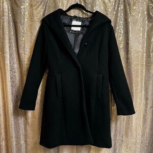 Steve Madden Black Hooded Long Pea-coat Button-Front Coat Small